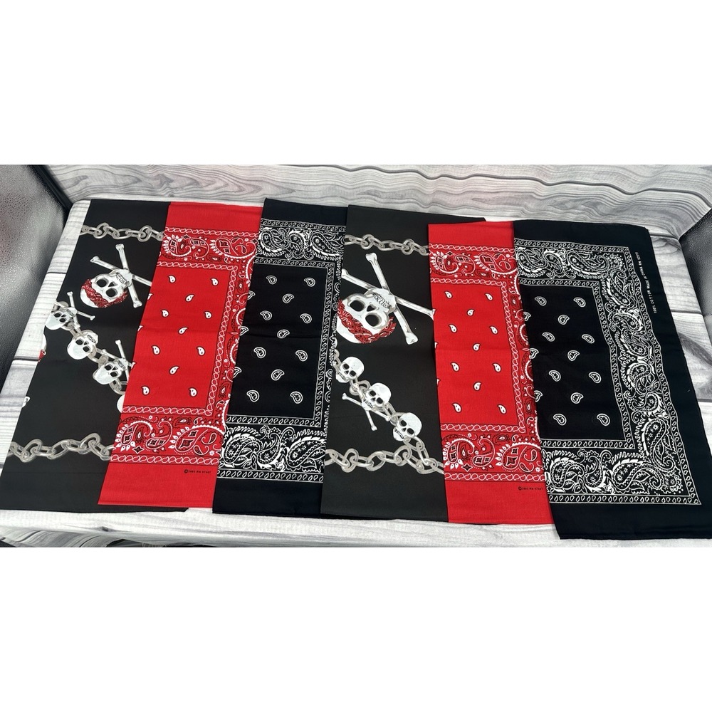 LOT OF 6 VINTAGE‎ 100% COTTON BANDANAS / HANKERCHIEFS-MULTI COLOR-BRAND NEW  *14